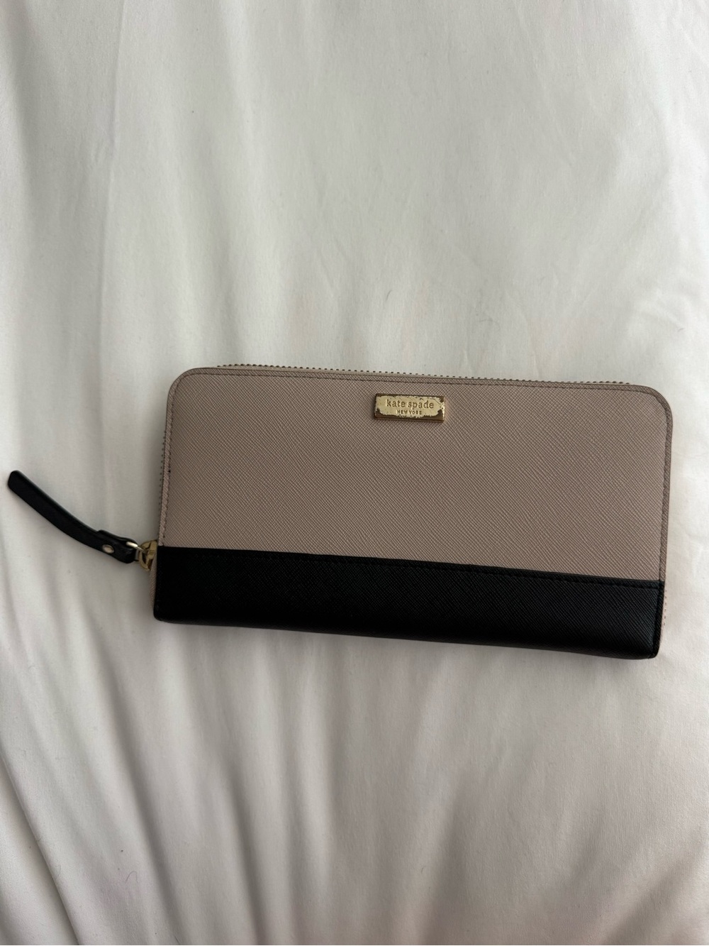 kate spade Two-Tone Taupe and Black Zip Around Wallet
